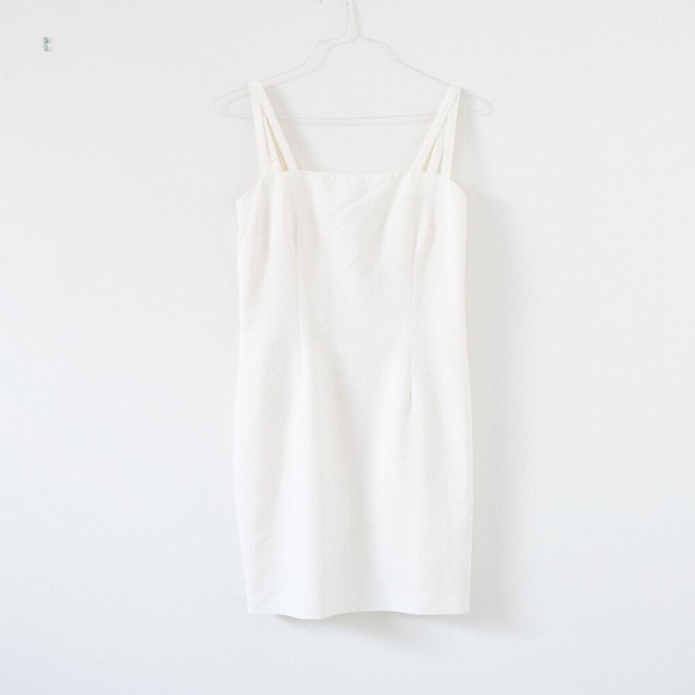 CARLA Vintage White Strappy Elegant Sheath Dress | Size L